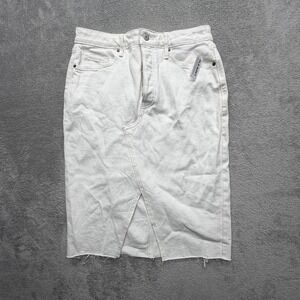Old Navy Skirt Womens 8 White‎ Denim High Rise Button Fly Raw Hem Slit Pencil